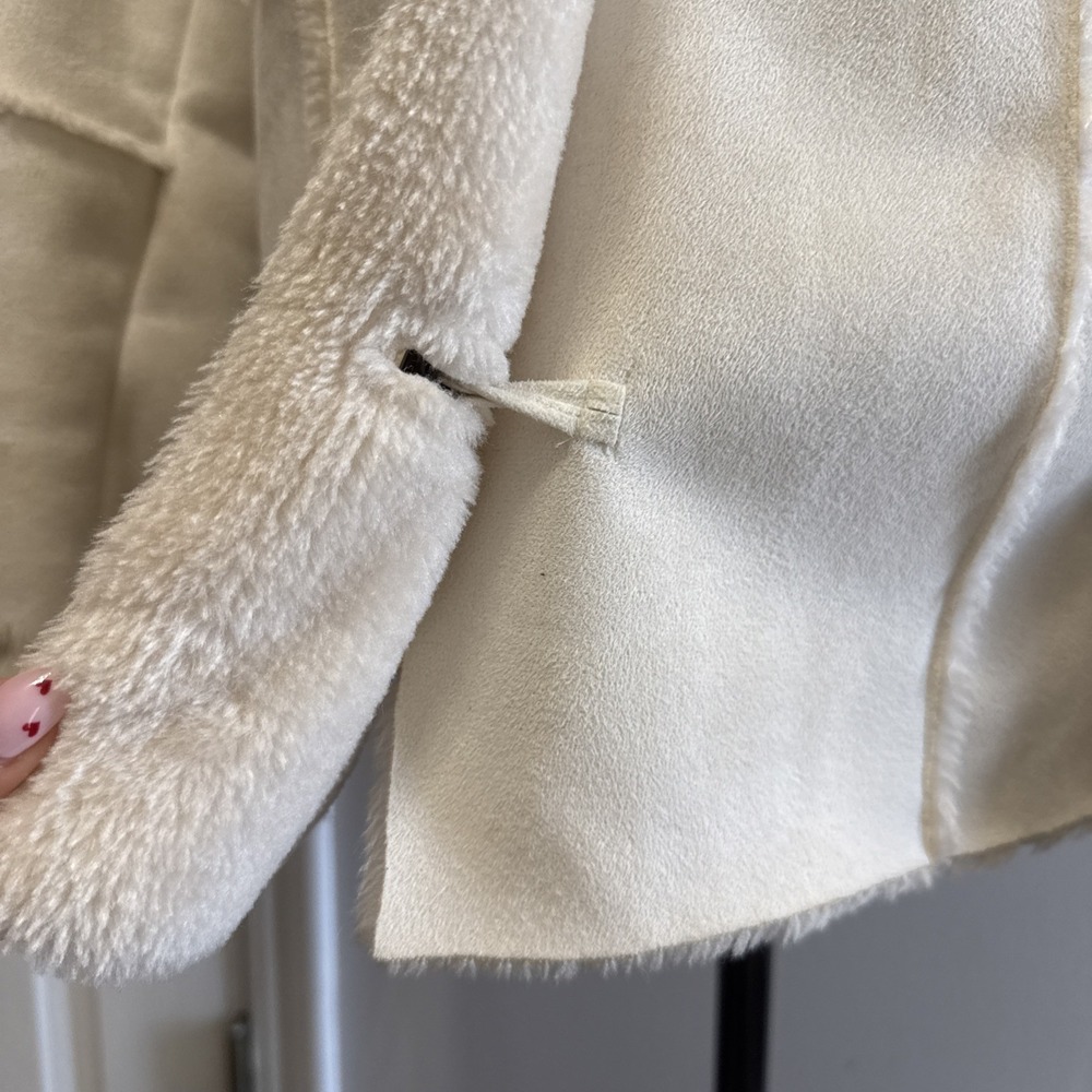 Venus Fur Lined Faux Fur + Suede Cream Ivory Coat Women's XL Machine Washable - Picture 4 of 5